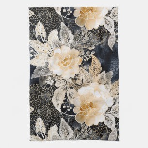 Linge De Cuisine Crème noire sauvage Léopard Animal Floral