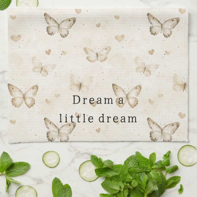 Linge De Cuisine Crème Papillons Cœurs Shower de Mariée (Plié)