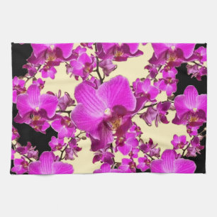 Linge De Cuisine Crème rose fuchsia d'orchidées et cadeaux noirs