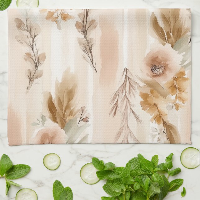 Linge De Cuisine Crème Rustique Floral Boho (Plié)