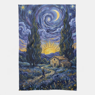 Linge De Cuisine Crépuscule de cyprès sous la lune de minuit de sty