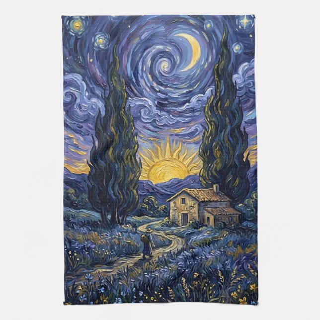 Linge De Cuisine Crépuscule de cyprès sous la lune de minuit de sty (Vertical)