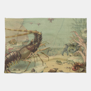 Linge De Cuisine Crevettes, Vie sous-marine, Animaux marins vintage