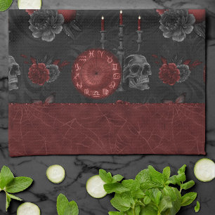 Linge De Cuisine Crimson magique Zodiac Rose de crâne gothique ro