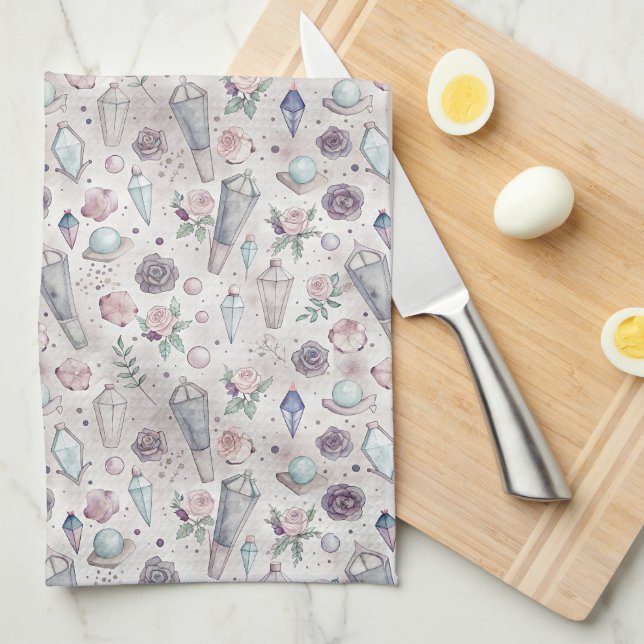 Linge De Cuisine Cristaux et Roses Pastel Goth - Mystical Witchy (Quart Plié)