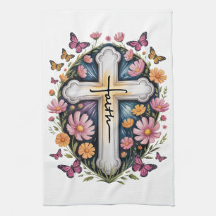 Linge De Cuisine Croix de foi florale
