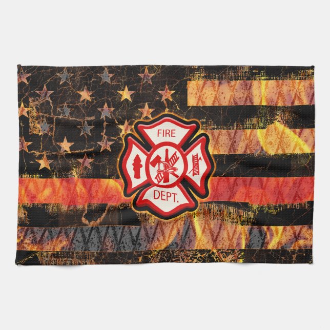 Linge De Cuisine Croix et flammes des pompiers (Horizontal)