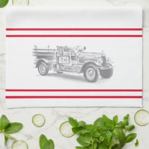 Linge De Cuisine croquis au crayon de camion de pompiers vintage de