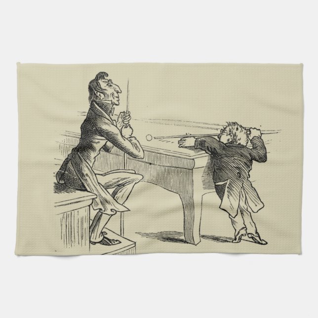 Linge De Cuisine Croquis au crayon de deux hommes jouant au billard (Horizontal)