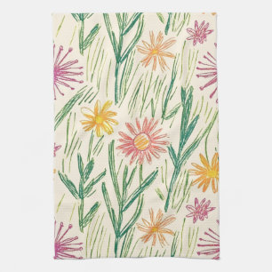 Linge De Cuisine Croquis de fleur sauvage vintage (10)