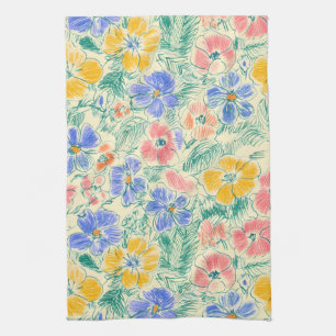 Linge De Cuisine Croquis de fleur sauvage vintage (3)
