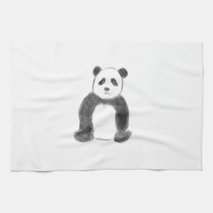Linge De Cuisine Croquis de panda en noir et blanc