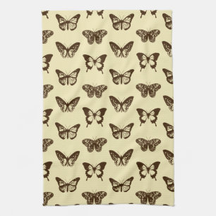 Linge De Cuisine Croquis de papillon, chocolat sur beige