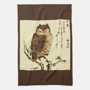 Linge De Cuisine Croquis d'encre japonaise vintage d'un hibou