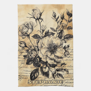 Linge De Cuisine Croquis floral rustique avec calligraphie - âge (1