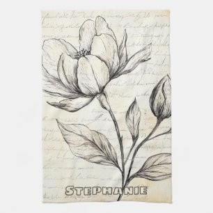 Linge De Cuisine Croquis floral rustique avec calligraphie - âge (4