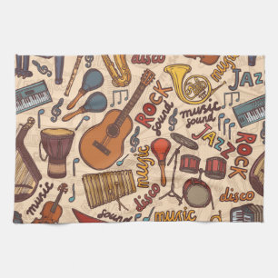 Linge De Cuisine Croquis Musical : Colorful Vintage sans couture.