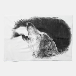 Linge De Cuisine Croquis noir et blanc Loup gris