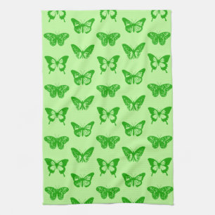 Linge De Cuisine Croquis papillon, chaux et vert émeraude