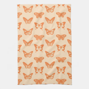 Linge De Cuisine Croquis papillon, corail et orange pastel