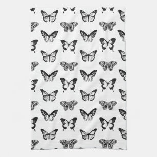 Linge De Cuisine Croquis papillon, noir et blanc