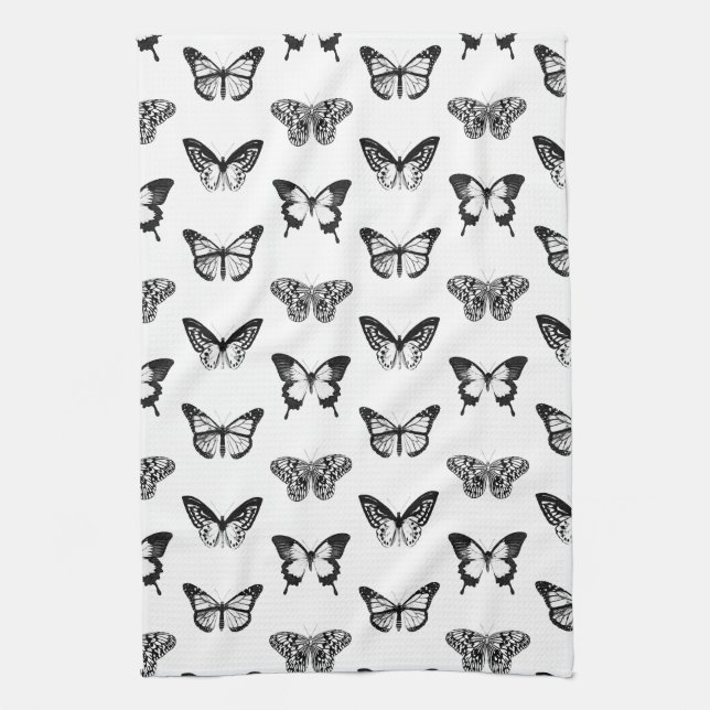 Linge De Cuisine Croquis papillon, noir et blanc (Vertical)
