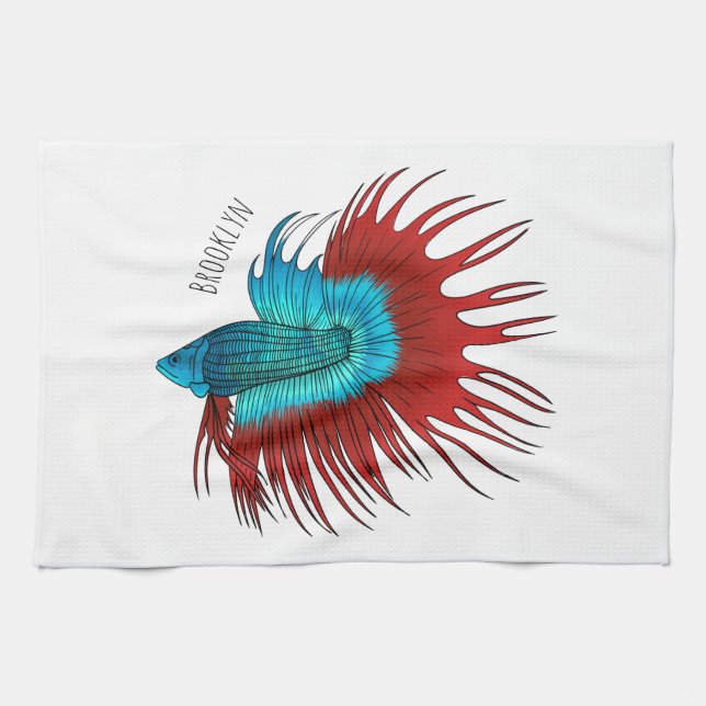 Linge De Cuisine Crowntail betta fish dessin animé (Horizontal)