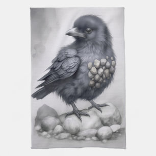 Linge De Cuisine Crows Rock ! Corbeau mignon sur pierre