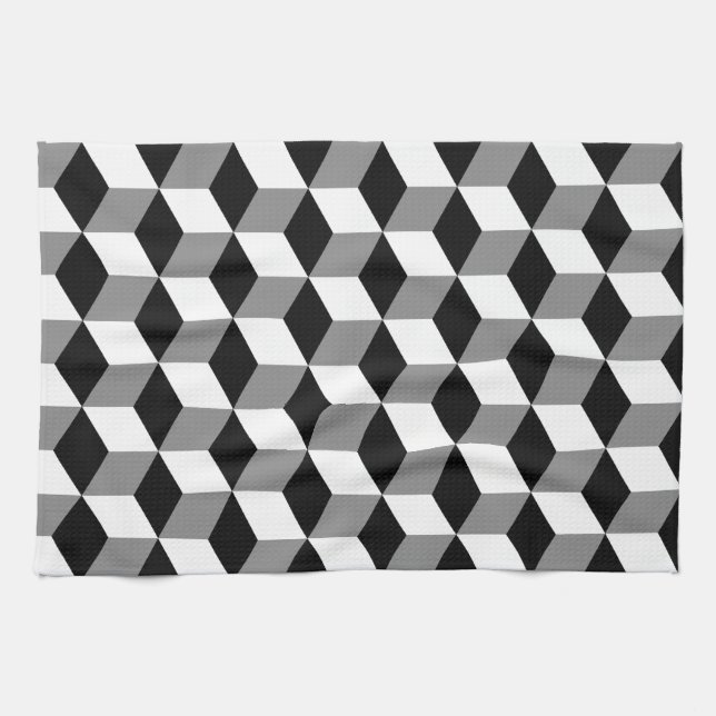 Linge De Cuisine Cubes 3D gris, noir et blanc Motif (Horizontal)
