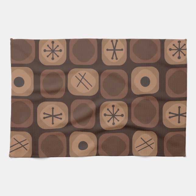 Linge De Cuisine Cubes Soft Mod Art des années 1950 Brown (Horizontal)