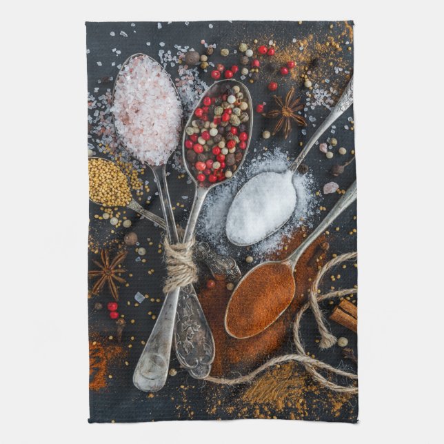 Linge De Cuisine Cuillères et épices en argent (Vertical)