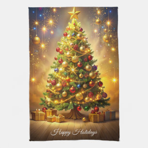 Linge De Cuisine Cuisine avec arbre de Noël décoré