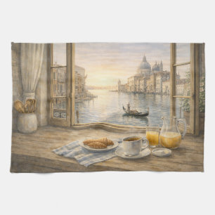 Linge De Cuisine Cuisine d'Amsterdam Matin Aquarelle avec Canal Vi