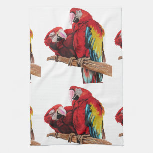Linge De Cuisine Cuisine d'aquarelle rouge aux perroquets Macaws 