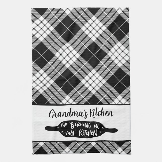 Linge De Cuisine Cuisine de grand-mère Noir et blanc Plaid (Vertical)