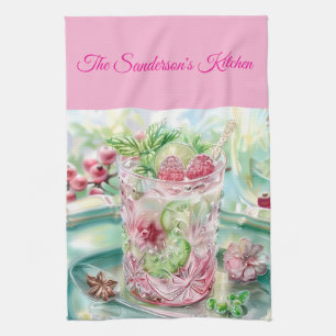 Linge De Cuisine Cuisine de Noël rose et verte pastel personnalisée