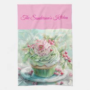 Linge De Cuisine Cuisine de Noël rose et verte pastel personnalisée