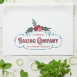 Linge De Cuisine Cuisine de vacances personnalisée Monogramme de fa<br><div class="desc">logo de style vintage avec votre nom de famille ou votre nom. Créez votre propre accessoire de cuisine de société de boulangerie familiale pour les vacances. Merveilleux pour quand vous faites tous vos gâteaux de Noël.</div>