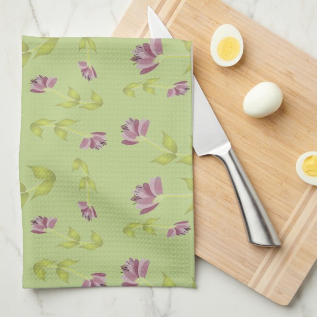 Linge De Cuisine Cuisine florale de chaux et framboise (Quart Plié)