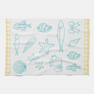 Linge De Cuisine Cuisine italienne Côtière Imprimer   Bleu Sorrente