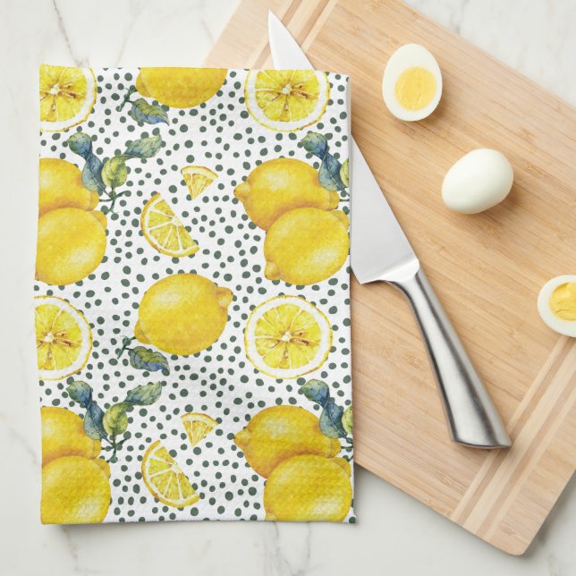 Linge De Cuisine Cuisine Motif citron aquarelle  (Quart Plié)
