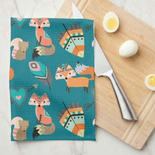 Linge De Cuisine Cuisine Motif turquoise Tribal Fox