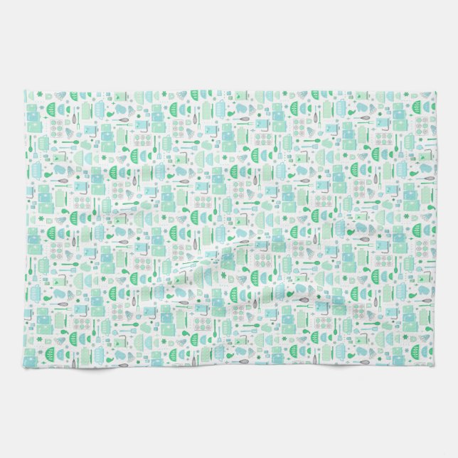 Linge De Cuisine Cuisine Rétro Menthe et Turquoise (Horizontal)