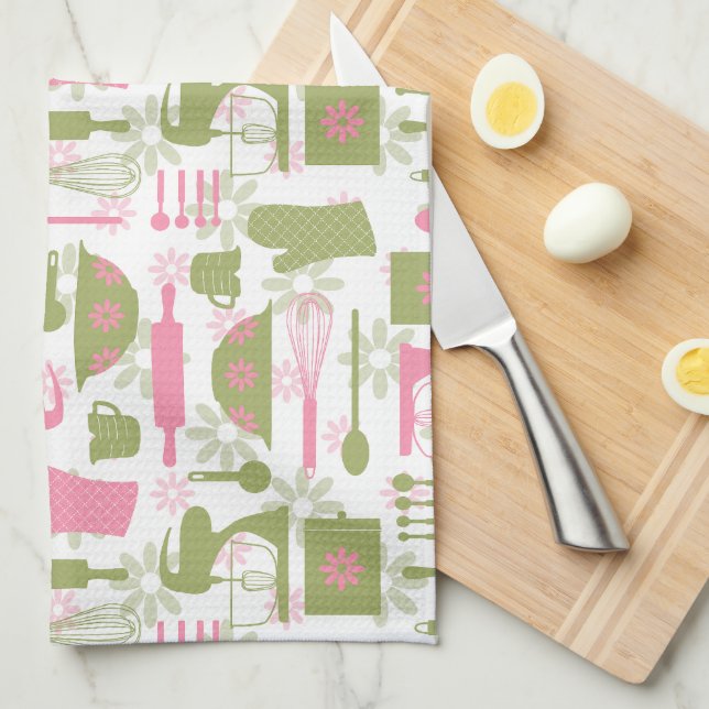 Linge De Cuisine Cuisine rétro rose (Quart Plié)