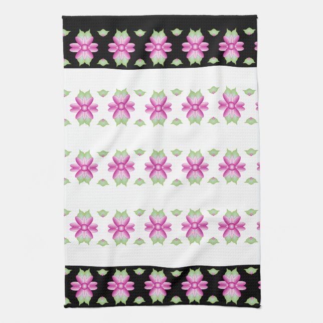 Linge De Cuisine Cuisine rose et verte à fleurs (Vertical)