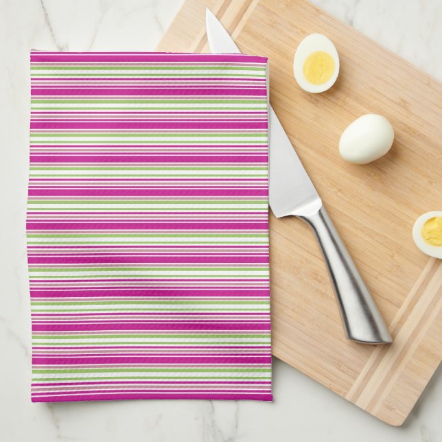 Linge De Cuisine Cuisine Rose Vert Et Blancs (Quart Plié)