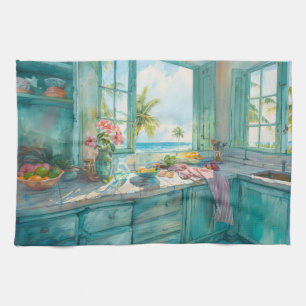 Linge De Cuisine Cuisine Tropicale de Miami Aquarelle avec Palmier 