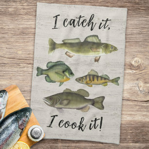 Linge De Cuisine Cuisinier Pêcheur Drôle Poisson Pêche Simple Faune