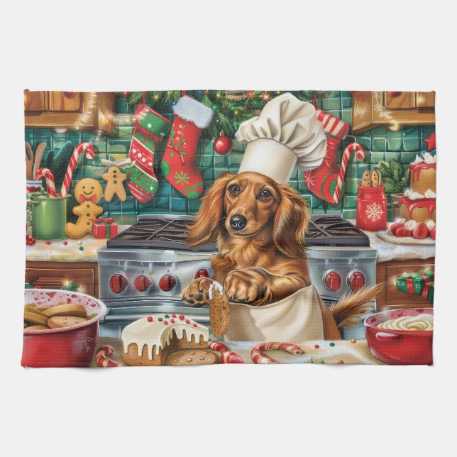 Linge De Cuisine Cuisson des fêtes de teckel : Noël festif (Horizontal)
