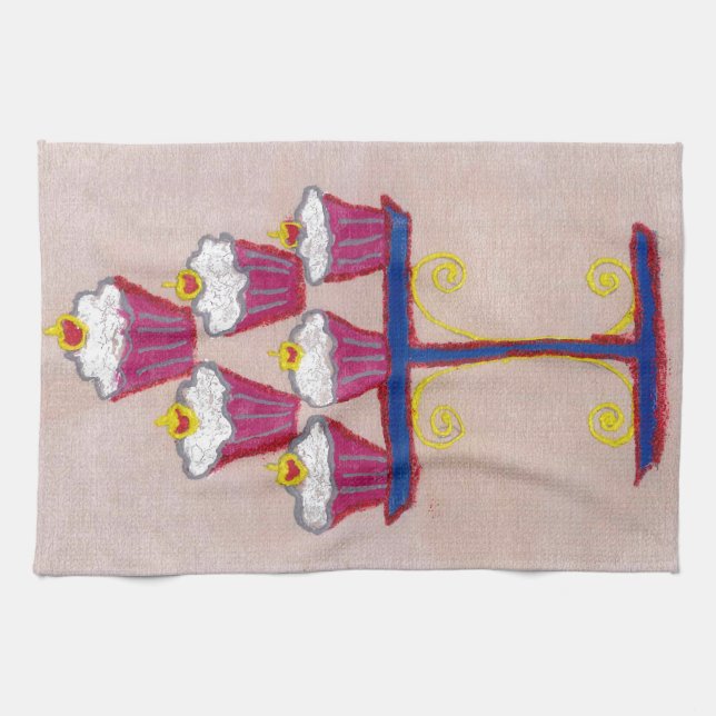 Linge De Cuisine Cupcake Art Imprimer avec cerise et Arrière - plan (Horizontal)